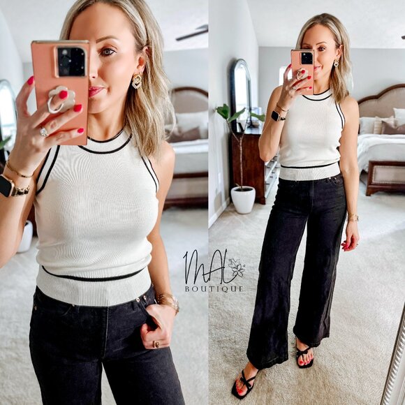 Ashleigh Contrast Stripe Sweater Knit Halter Top - Picture 3 of 10